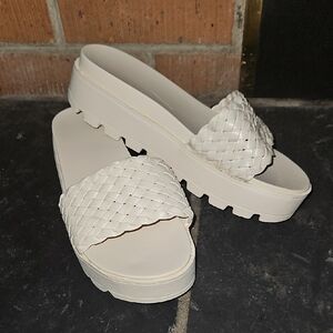 Elegant Cream Woven Platform Sandals
